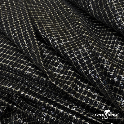 Ткань костюмная с пайетками, 100%полиэстр, 460+/-10 гр/м2, 150см #309 - цв. чёрный - купить в Кемерово. Цена 1 203.93 руб.