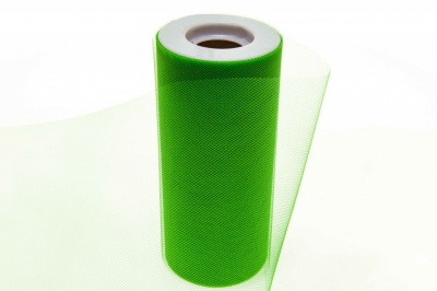 Фатин в шпульках 16-146, 10 гр/м2, шир. 15 см (в нам. 25+/-1 м), цвет зелёный - купить в Кемерово. Цена: 100.69 руб.