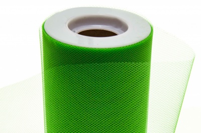 Фатин в шпульках 16-146, 10 гр/м2, шир. 15 см (в нам. 25+/-1 м), цвет зелёный - купить в Кемерово. Цена: 100.69 руб.