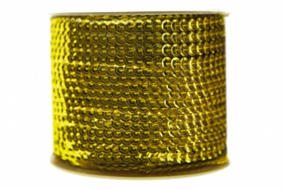 Пайетки "ОмТекс" на нитях, SILVER-BASE, 6 мм С / упак.73+/-1м, цв. 7 - св.золото - купить в Кемерово. Цена: 468.37 руб.