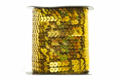 Пайетки "ОмТекс" на нитях, SILVER SHINING, 6 мм F / упак.91+/-1м, цв. 48 - золото - купить в Кемерово. Цена: 356.19 руб.