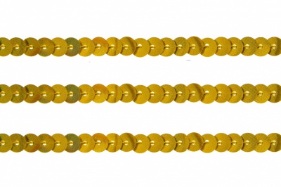 Пайетки "ОмТекс" на нитях, SILVER SHINING, 6 мм F / упак.91+/-1м, цв. 48 - золото - купить в Кемерово. Цена: 356.19 руб.