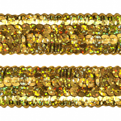 Тесьма с пайетками D16, шир. 20 мм/уп. 25+/-1 м, цвет золото - купить в Кемерово. Цена: 778.19 руб.